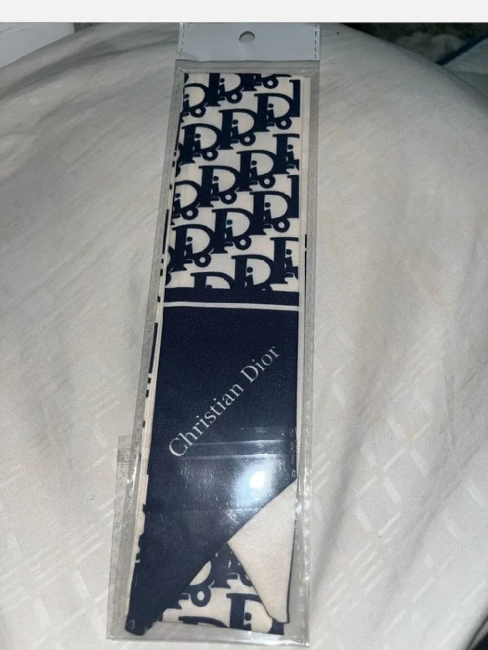 Dior Cream & Navy Monogram Twilly Scarf